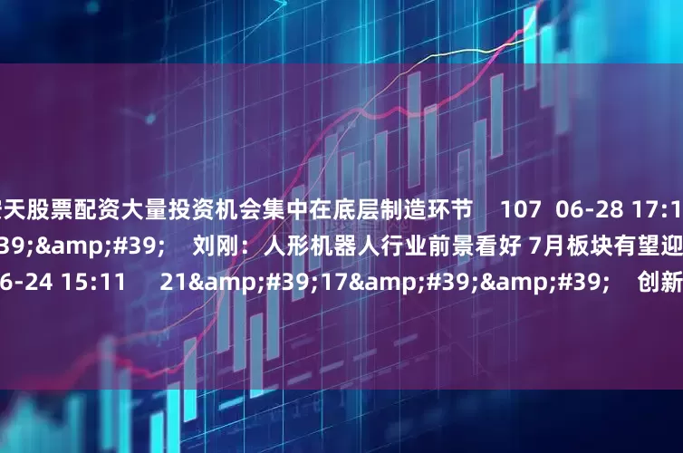 按天股票配资大量投资机会集中在底层制造环节    107  06-28 17:19     02&#39;01&#39;&#39;    刘刚：人形机器人行业前景看好 7月板块有望迎来阶段上涨    10 116  06-24 15:11     21&#39;17&#39;&#39;    创新药行情催生年内首只翻倍基 创新药还在风口？ | 财经头